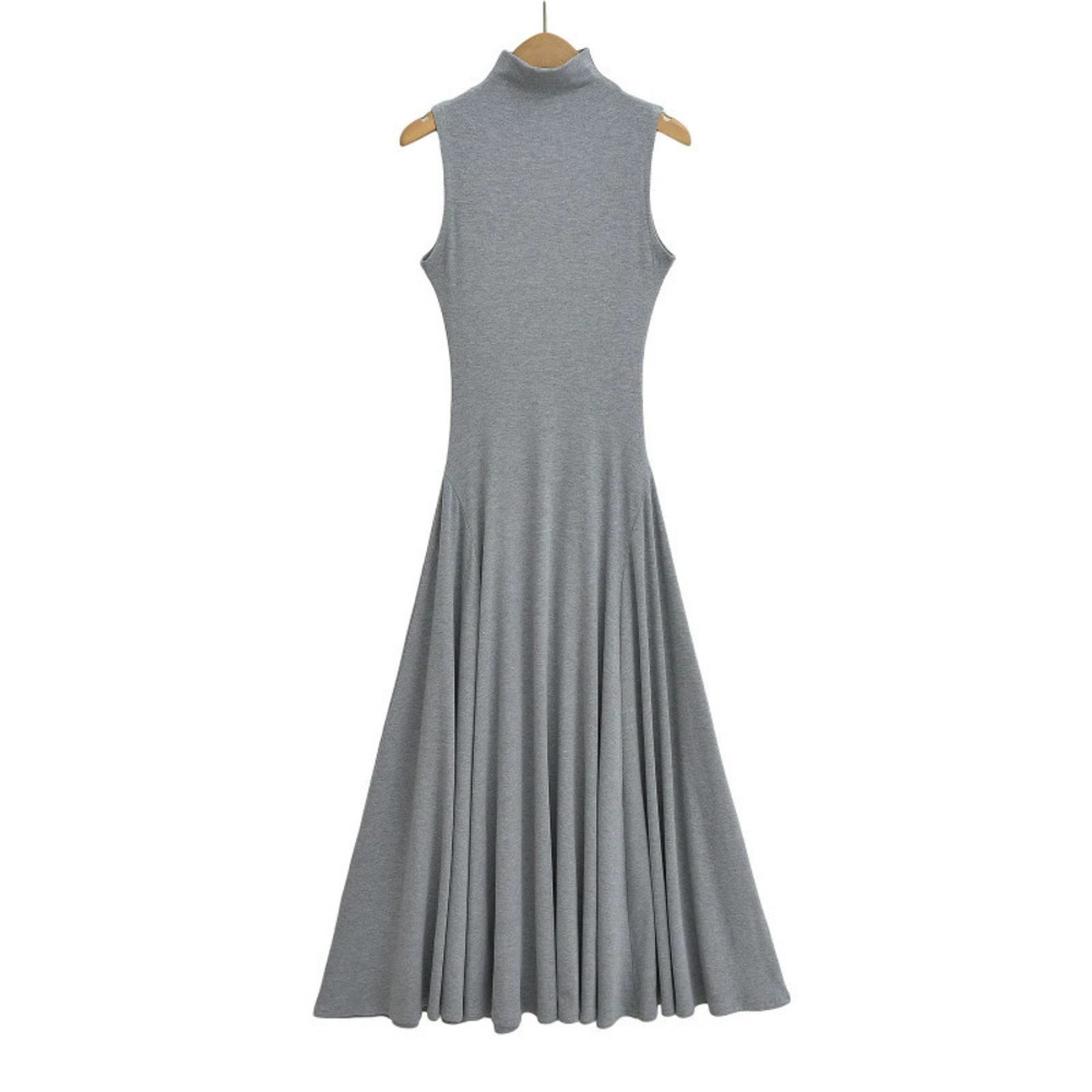 ZARA Solid Midi High Neck Sleeveless Dress